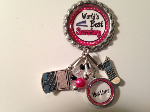 Personalized Secretary Beaded Badge Reel Id Tag Secretary