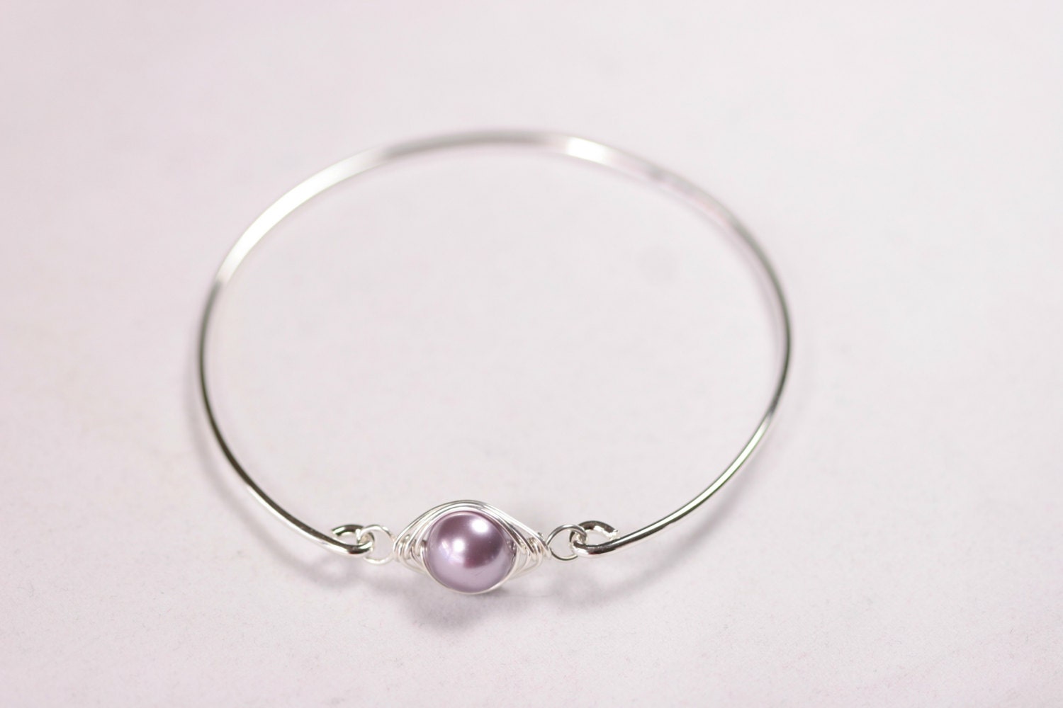 Purple Pearl Bangle Bracelet Wire Wrapped by JessicaLuuJewelry