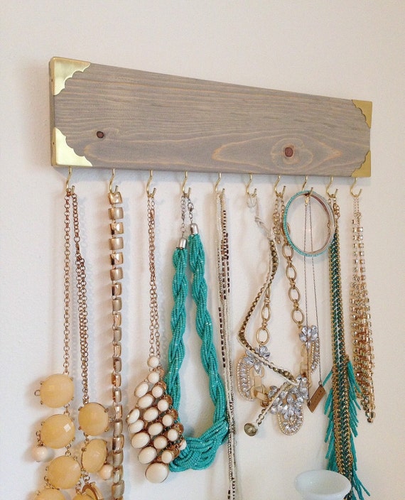 Jewelry Hanger / Jewelry Organizer / Rustic Gold Metal Edge