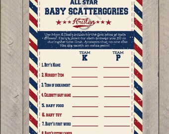 Baseball Baby Shower Game- Baby Shower Scattergories Game- PDF File- Baby Shower Games
