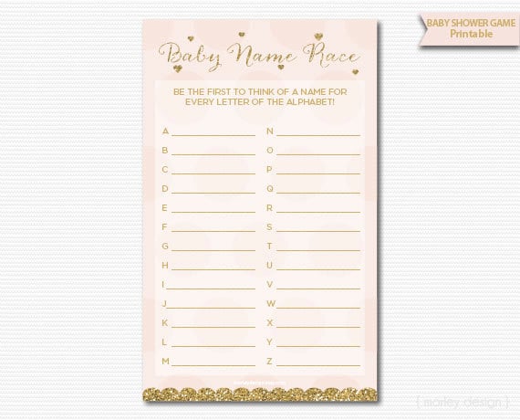 Baby Name Race Game Baby Shower Games Pink Gold Girl Baby