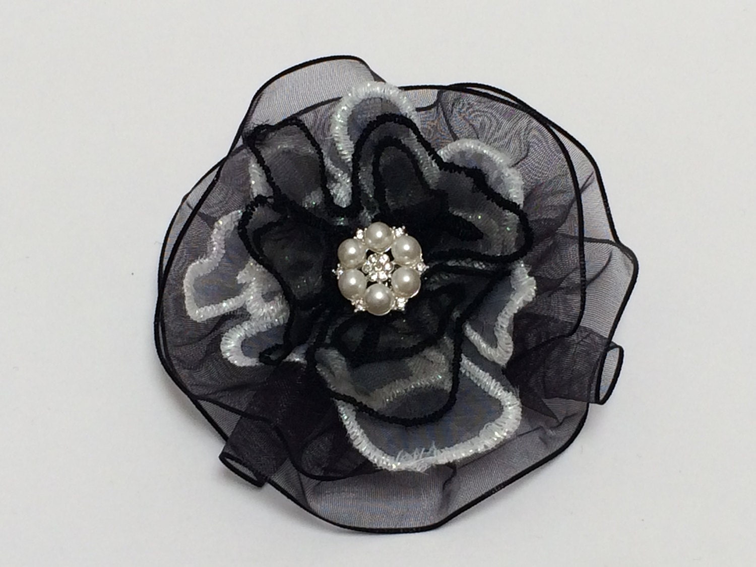Black and White Flower Brooch by VintageBloomsByEllen