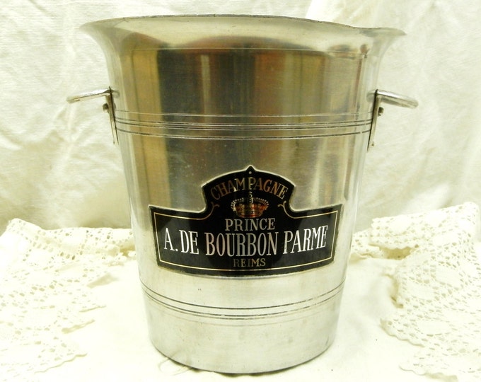 Vintage French Metal Champagne Ice Bucket Abel Lepitre and Prince A de Bourbon Parme with 2 Handles / French Decor / Chateau Chic / Interior