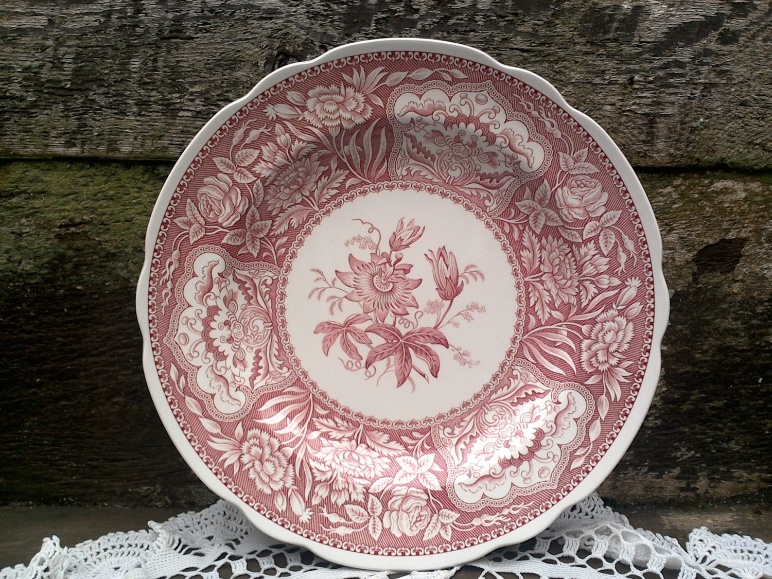 SPODE FLORAL Red Transferware Dinner Plate 9