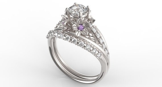 Flower Diamond Wedding Ring Set -Custom Order for Bethany .