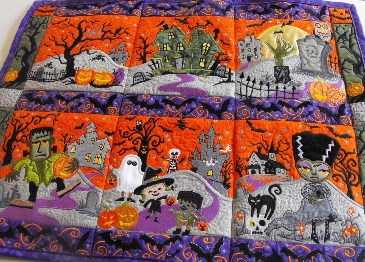 Halloween Town Wall Hanging quilted Halloween wall hanging