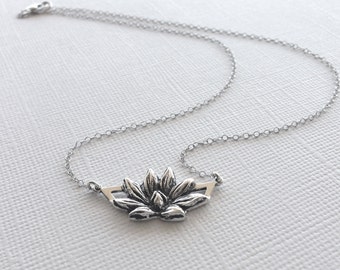Lotus Flower Necklace in Sterling Silver, Lotus Jewelry, Yoga Jewelry