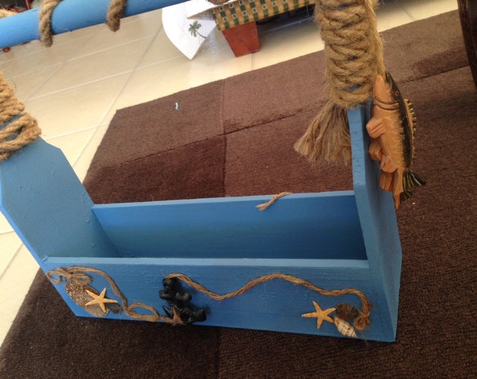 Solid Wood Tool Box painted Nautical Themed with Acrylic Paint