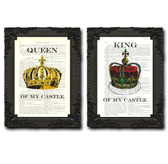 king and queen wall decor his and her crown print the royals