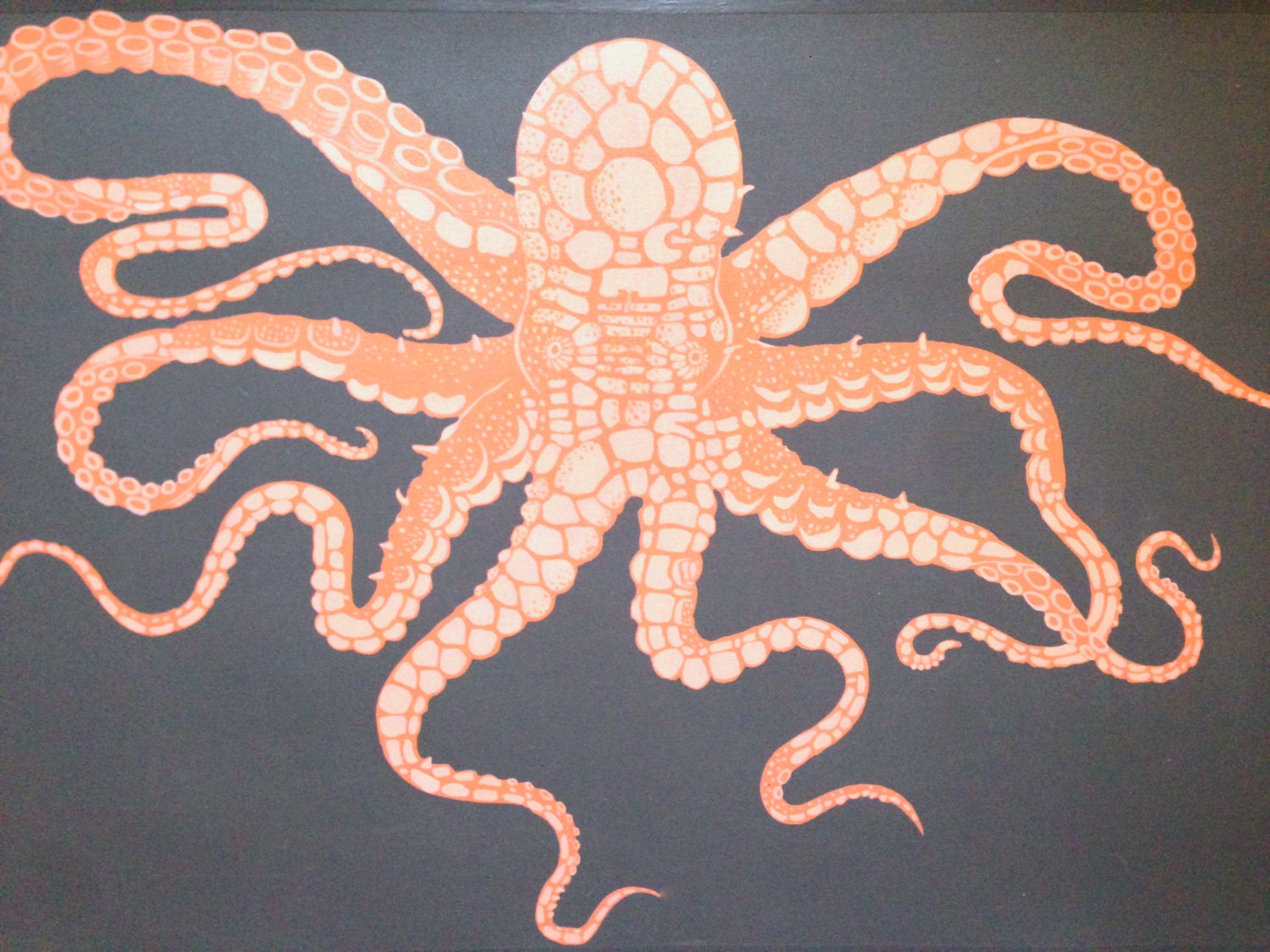 Nautical Bath Mat Hand Painted Octopus Floor Cloth Orange Grey Rug Mat Art For The Beach House Decor Bath