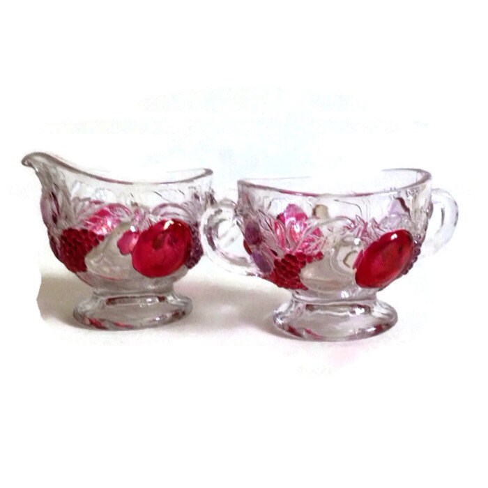 Vintage Westmoreland, Della Robbia, Footed Sugar and Creamer, Ruby Red