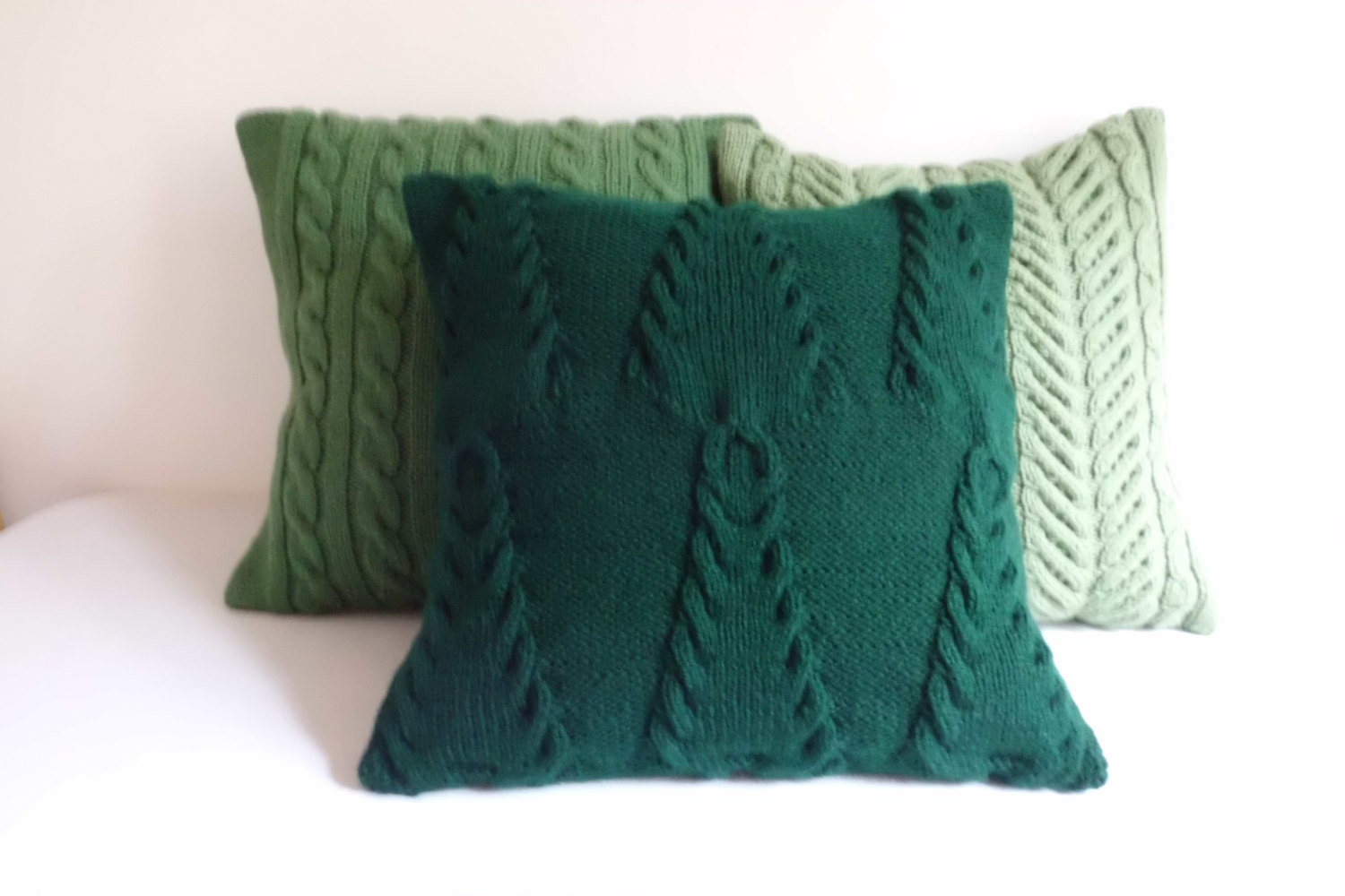 Custom Trees Knit Pillow Cover Throw Pillow Hand Knit Green