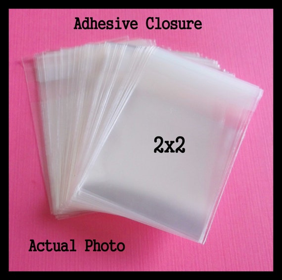 100 2x2 Lip & Tape Cello Bags .. Adhesive / Self Seal