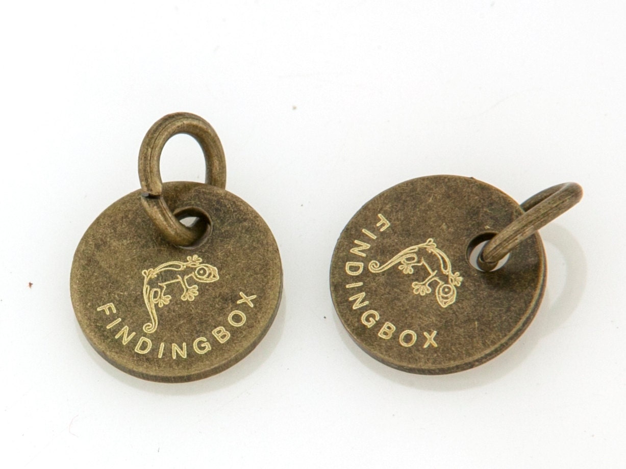 Custom Jewelry Tag Antique Bronze Laser Engraved by FindingBox