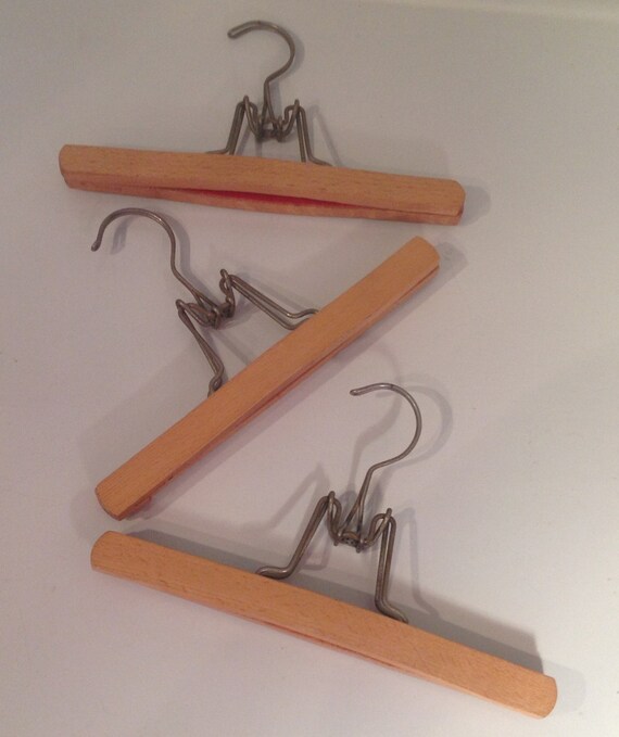 Vintage Wood Hangers x 3 Wooden Pants Hangers by VintagePickin