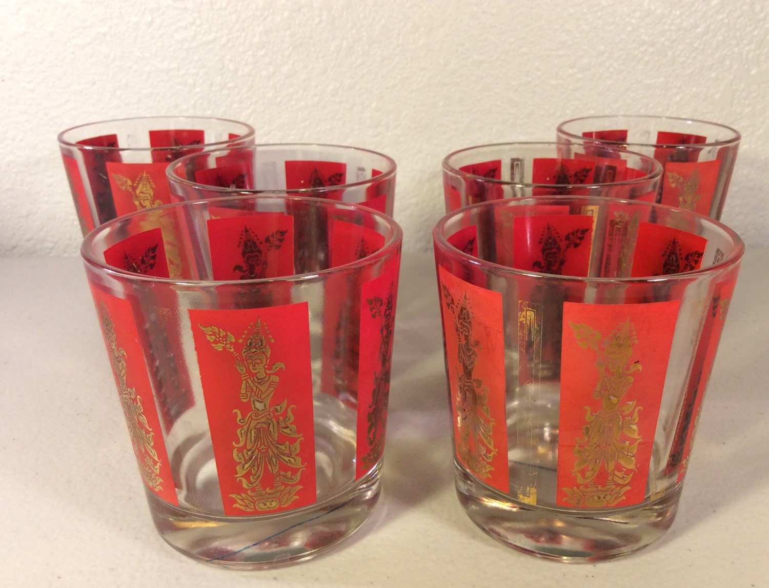 Vintage Red and Gold Highball Glasses