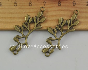 10pcs Antique Brass Olive Branch Charms Pendants 17x38mm Antique Bronze Leaf Charm