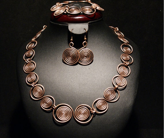 copper jewelry set,necklace,ring,earring, gift idea, gift for her,wire wrapped jewelry handmade
