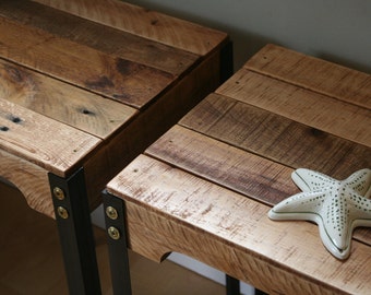 Rustic Industrial Reclaimed Wood Side Tables/Set of Two