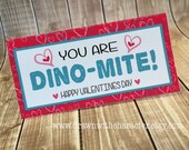 Valentine Printable Bag Topper "You are DINO-mite!"  Valentine, Teacher Thank you Printable
