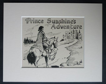 1950s Vintage Fairy Tale Print of 'Prince Sunshine's Adventure' Prince Charming art, Antique fairytale castle decor - Dashing Prince Gift