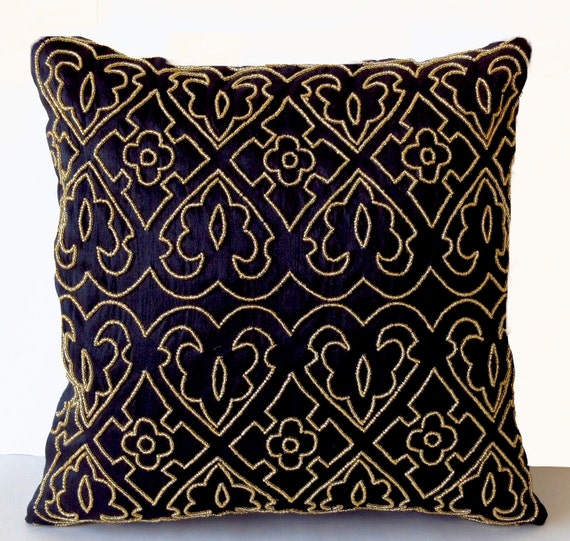 Black decorative throw pillow case Gold bead pillow by AmoreBeaute
