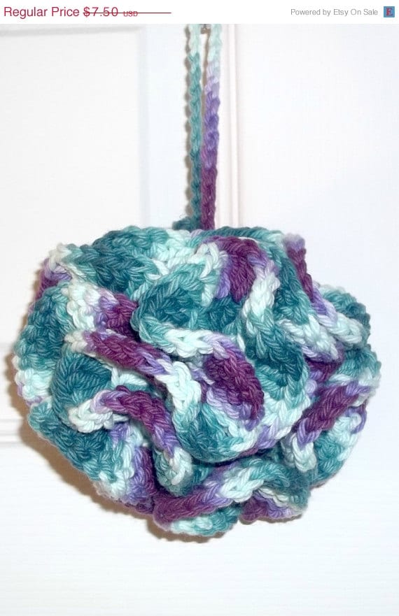 Closing Sale 100 Percent Cotton Crochet Bath Puff - Purple, Green, White - Bath Pouf - Shower Puff