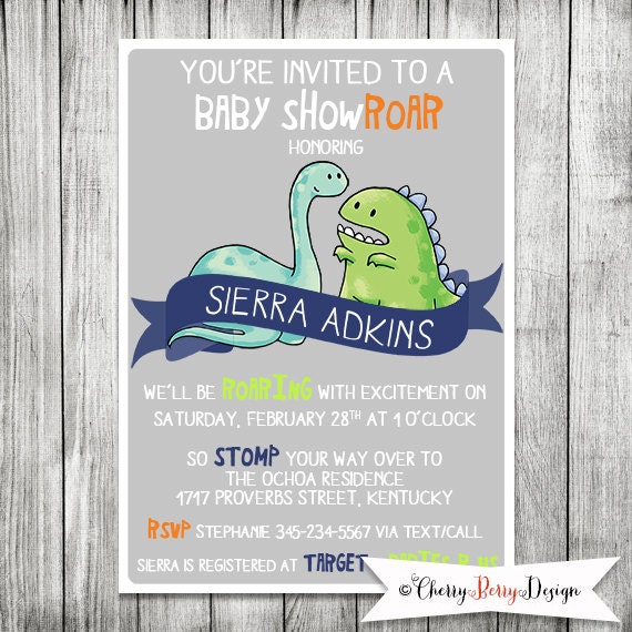 Dinosaur Baby Shower Invitation 5x7 JPG