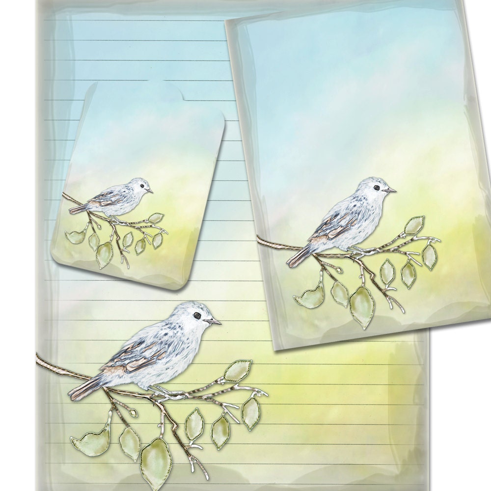 Printable paper Digital stationery bird by BrushedByDigital