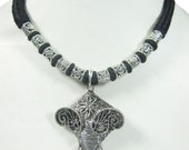 artisan handcrafted Classic Vintage Rare Elephant Head Pendant oxidized Silver Statement Necklace