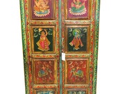 Hand Made Painted Bedroom Furniture Storage Cabinet India Antique Armoire/ meditation chest / Jaipur chest