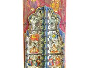 Vintage indian door panels ganesha Double Doors Yoga Interior Hand Carved rustic old patina