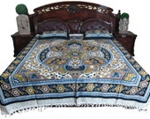 India Bedding Coverlets Boho Decor Authentic Paisley Floral Printed Cotton Bed Cover-3 pc set