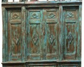 Antique doors Window Jharokha Rustic India Furniture - Architectural antique haveli doors blue patina