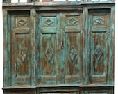 Antique doors Window Jharokha Rustic India Furniture - Architectural antique haveli doors blue patina