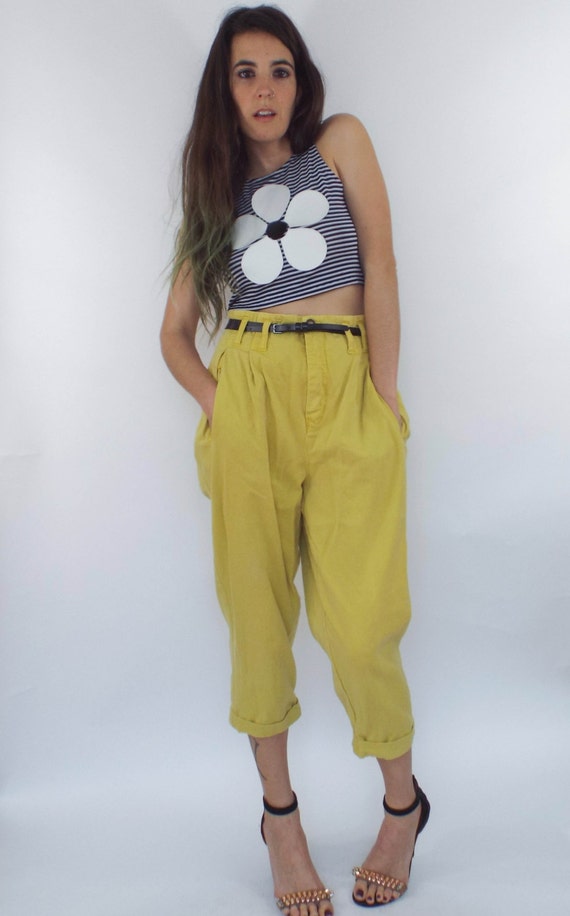 mustard yellow paper bag pants