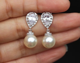 round cream pearl earrings drop earring bridal pearl earring bridesmaid gift wedding earring