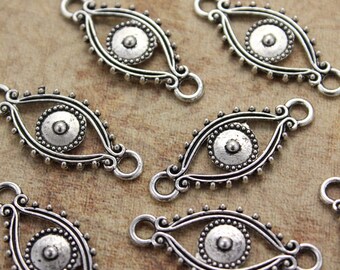10 Evil Eye Charms Evil Eye Connectors Antiqued Silver Tone 11 x 22 mm