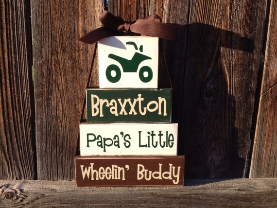 Papas little wheelin' buddy wood stacker blocks-- personalized blocks  atv 4 wheeler Boys room Father's Day blocks