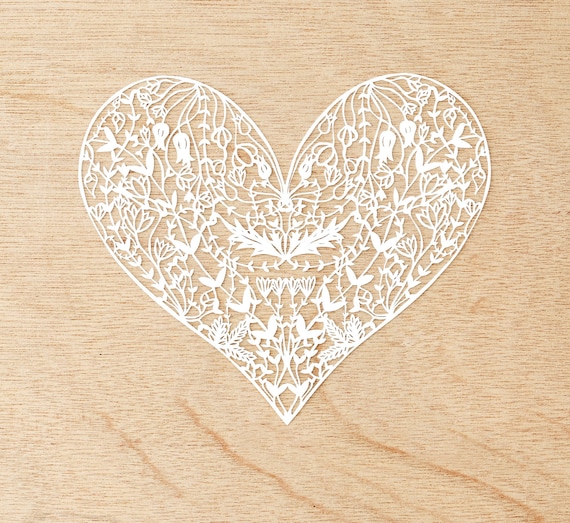 Hand-Cut Papercutting Artwork - Floral Heart