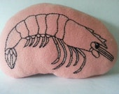 Pink prawn hand embroidered embroidered cushion