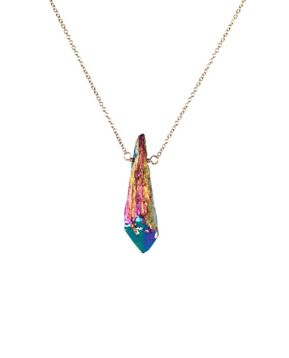 Titanium quartz crystal crystal necklace aura crystal