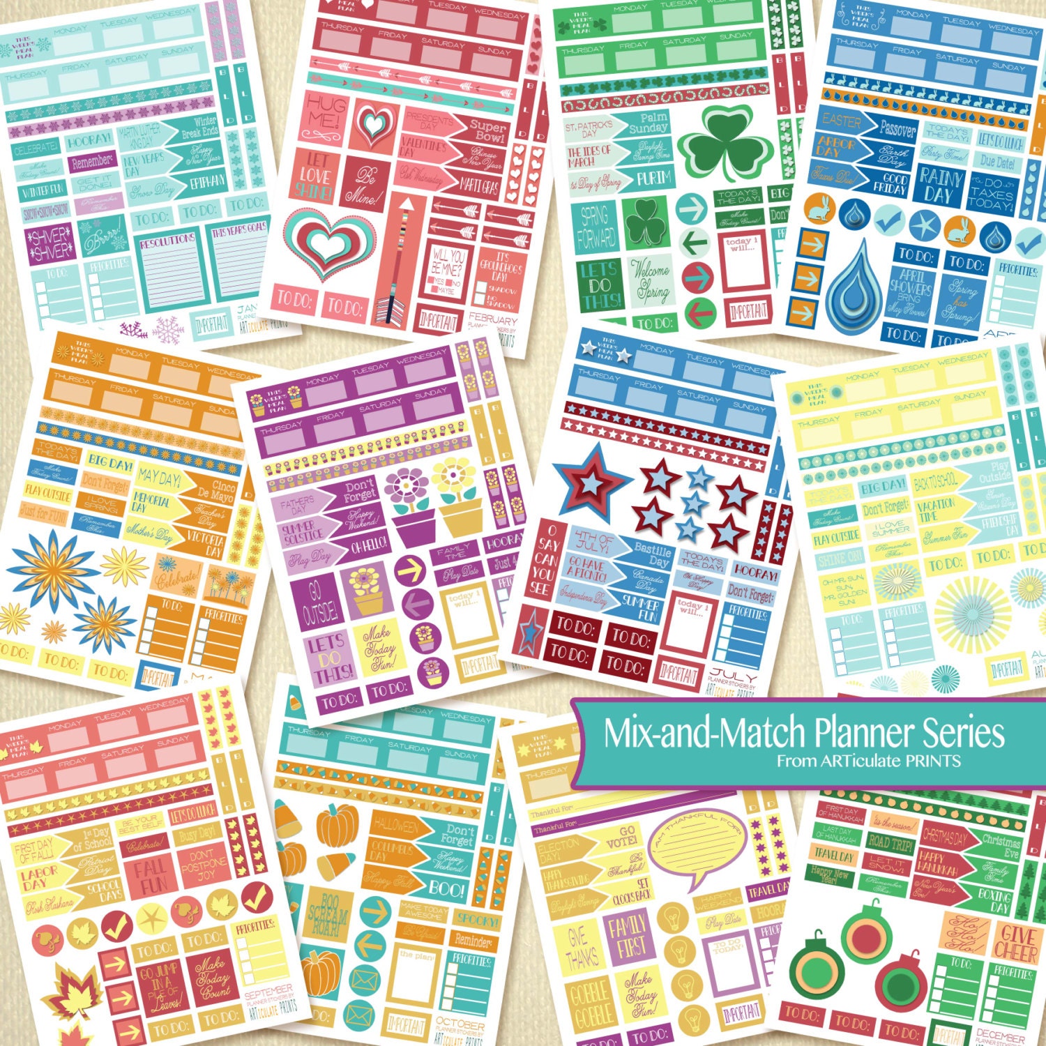 Monthly Planner Stickers Printable Planner Stickers Holiday