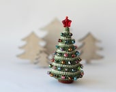 Christmas Tree, Crocheted Christmas Tree, Christmas decoration, Christmas ornament, green, striped, glass beads