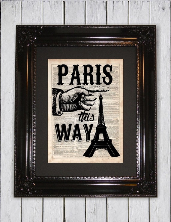 Paris Typographic Print Dictionary Art Print Upcycled Book
