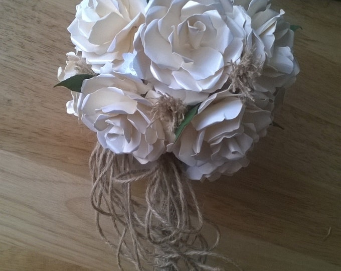 Ivory Bridal Bouquet with Rustic Accent, Paper Wedding Bouquet, Wedding Bouquet, Paper Roses, Wedding Flowers