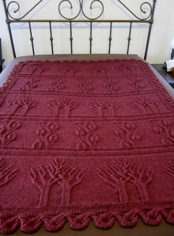 Items similar to Handknitted Tree of Life Afghan. Wool / Acryic Blend