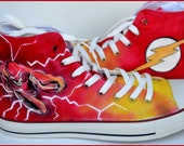 Painted Flash Shoes, Custom Painted Mens Converse, The Flash Converse, Custom Sneakers, Flash by PricklyPaw