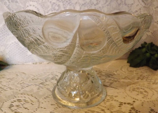 Antique Baltimore Pear Pattern Compote Fruit Bowl Jeannette Glass 