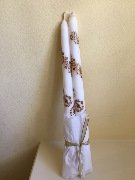 Items similar to Hand stamped, embellished, pillar candle on Etsy